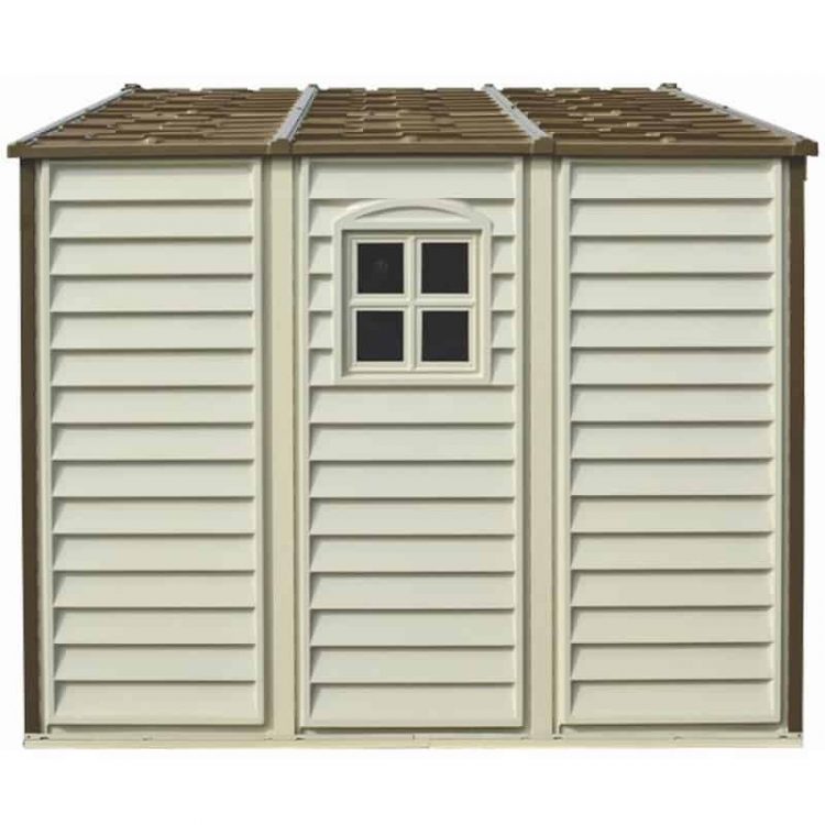 Duramax - caseta jardín - WOODSIDE 10x8 - Resina PVC - color marfil y marrón