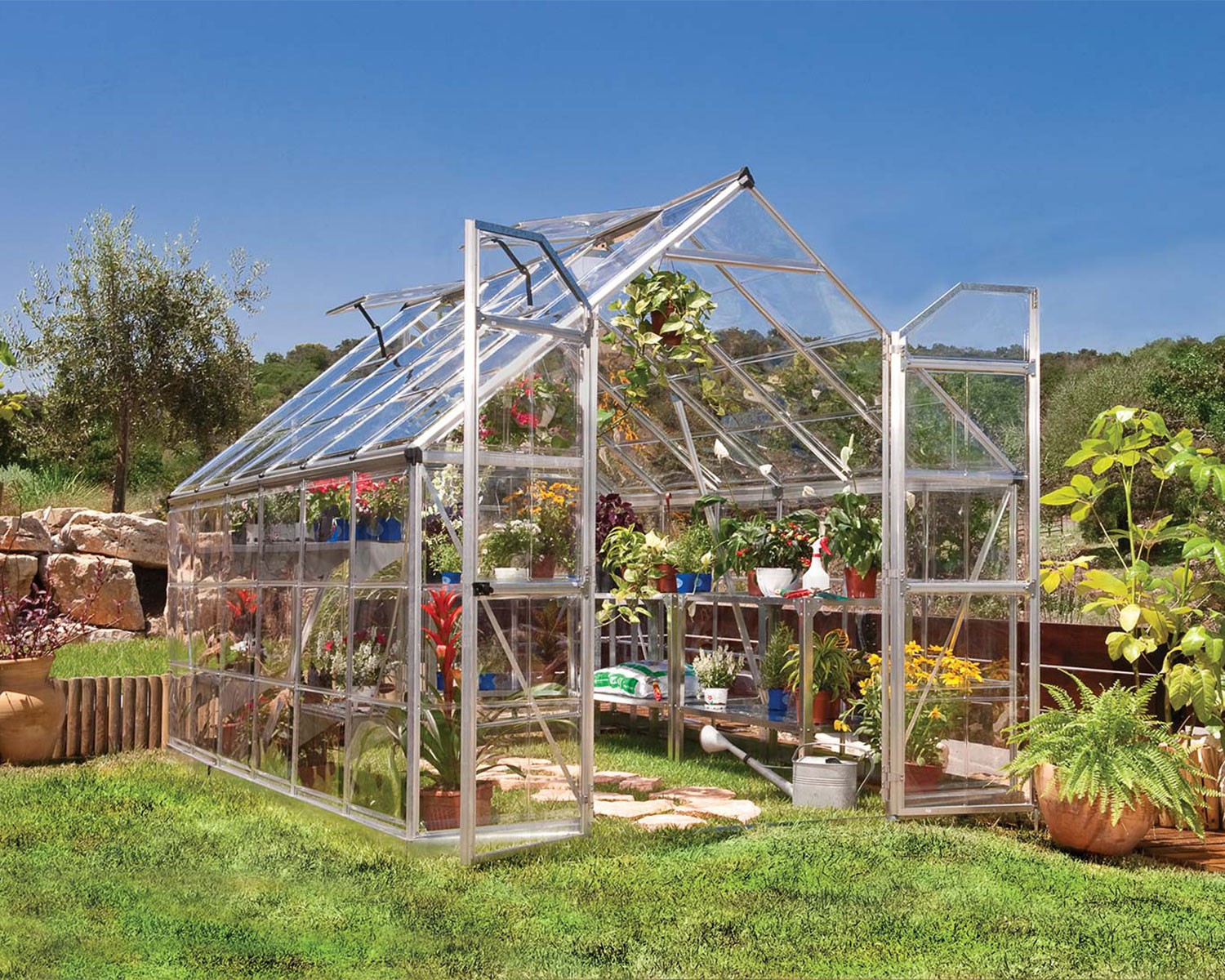 Invernadero de Jardín Caseta de Terraza con 2 Puertas Enrollables 8  Ventilaciones y Marco de Metal